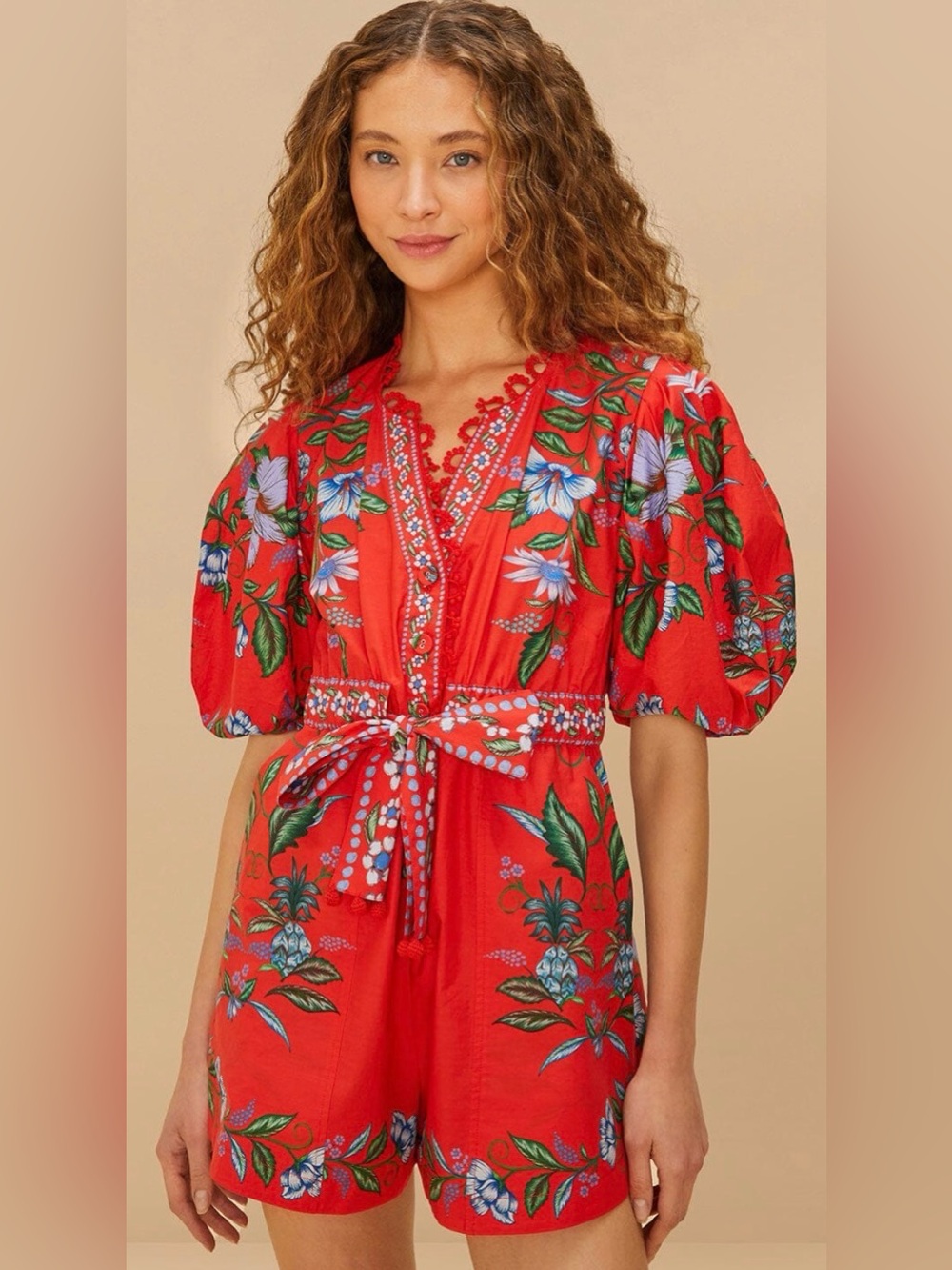FARM Rio NWT Red Sweet Bloom Bouquet Floral Romper